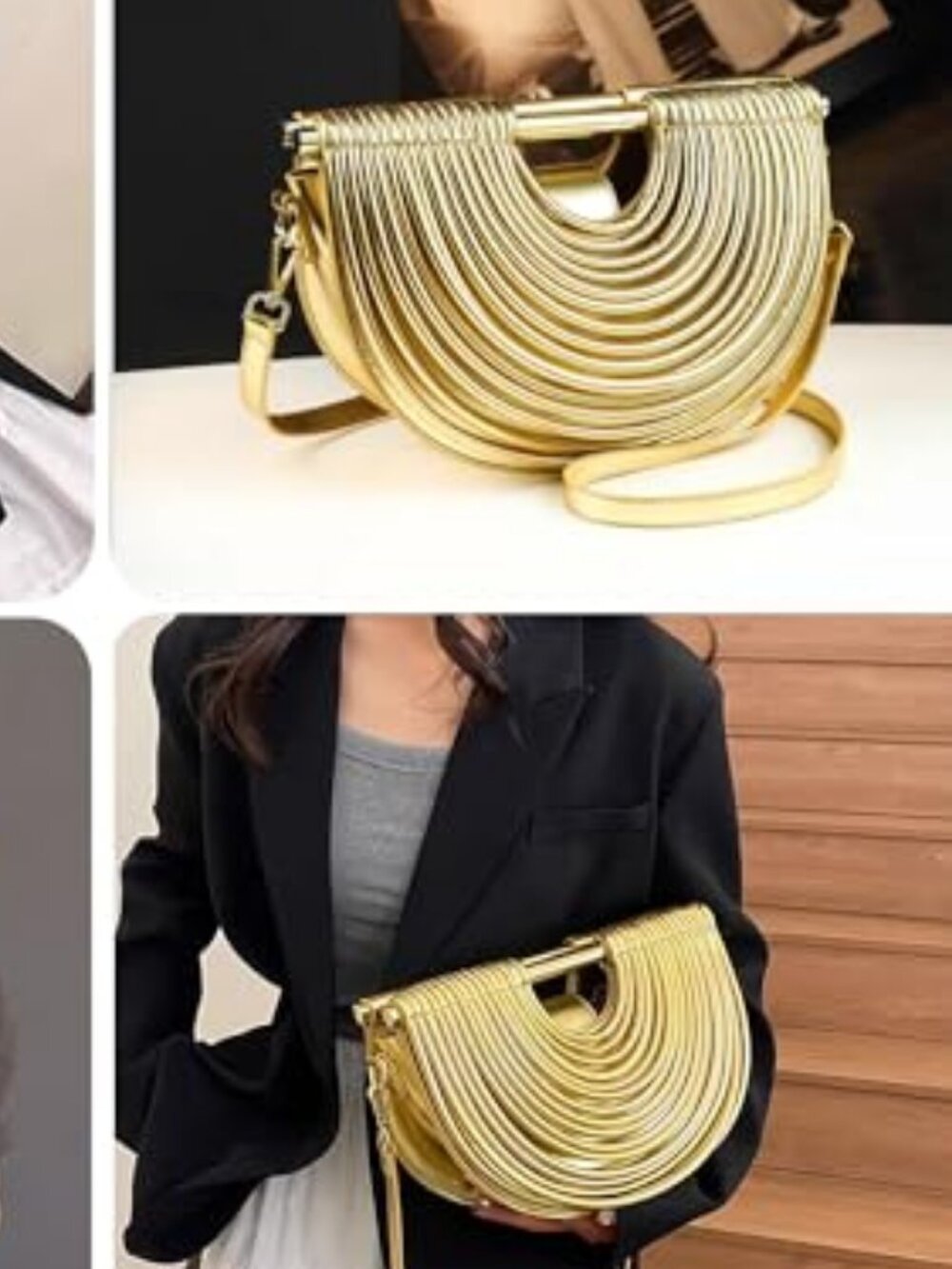Trendy Woven Evening Clutch Purse Half Round Designer Shoulder/Crossbody Bag Top